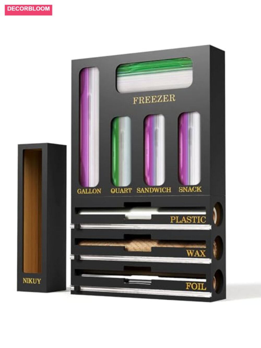 9-in-1 Bamboo Foil and Plastic Wrap Organizer Kitchen Drawer Storage Set